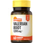 Sundance Vitamins Valerian Root 1200 Mg capsules, dietary supplement, in a bottle with label showing product details.