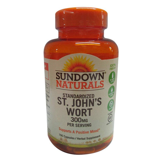 Sundown Naturals Feeling Positive St. John's Wort 300 Mg capsules, dietary supplement for mood support, 150 capsules.