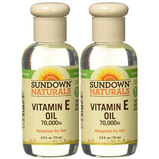 Sundown Naturals Vitamin E Oil in 2.5 fl oz bottle, natural vitamin E supplement for skin and health benefits.