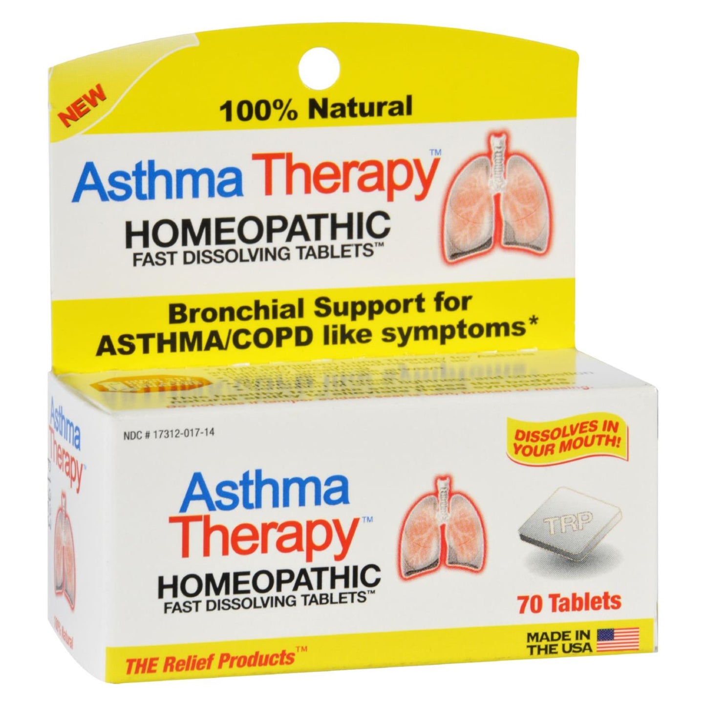 TRP Company asthma therapy homeopathic fast-dissolving tablets in a blister pack, natural vitamins and supplements for respiratory health