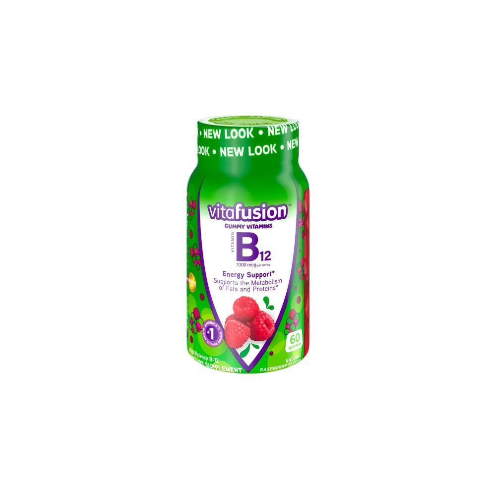 Vitafusion B-12 Energy Support Gummies in raspberry flavor, dietary supplement for energy, 60 count, by Pasteur Pharmacy