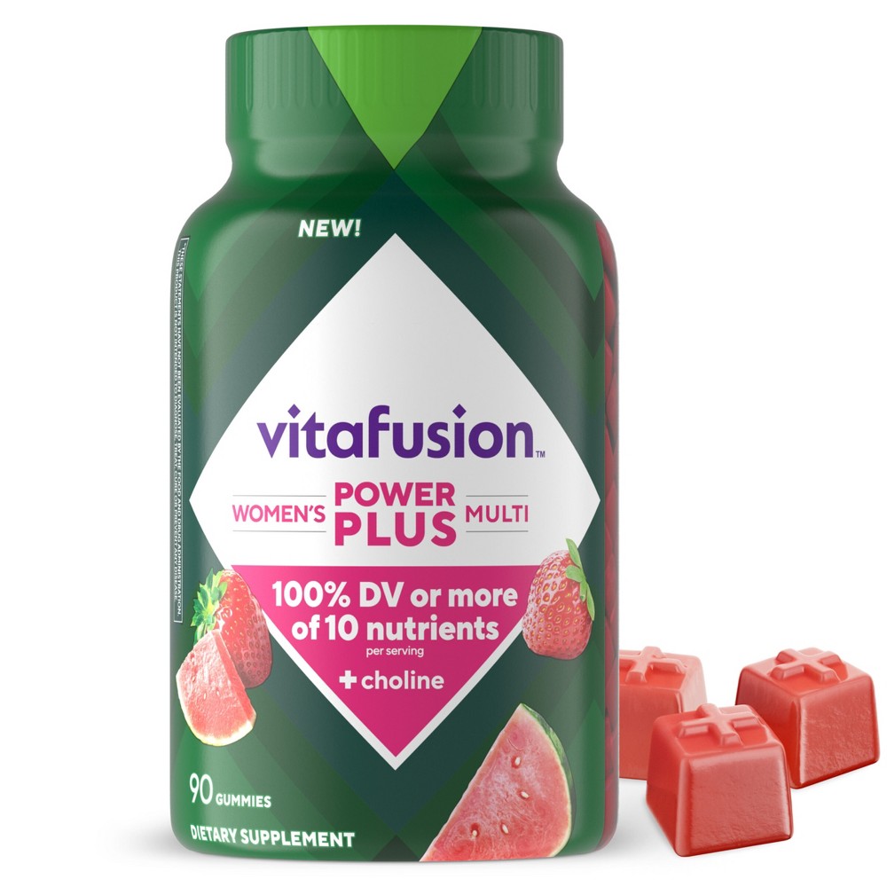 Vitafusion Women's Multivitamin gummies in a bottle, dietary supplement for women, from Pasteur Pharmacy, 90 gummies.