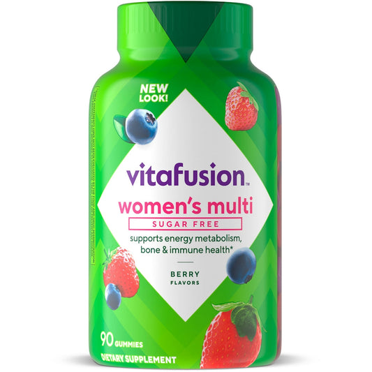 Vitafusion Women’s sugar-free gummy multivitamin for energy, bone, and immune support, adult vitamin supplement in a colorful bottle