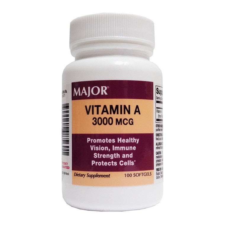 Vitamin A soluble capsules in a bottle, 10Mu, 100 count, dietary supplement from Pasteur Pharmacy.