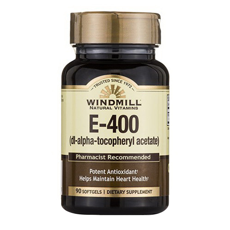 Windmill Vitamin E-400 soft gel capsules, 6-pack, dietary supplement for skin and immune health, produced by Pasteur Pharmacy.