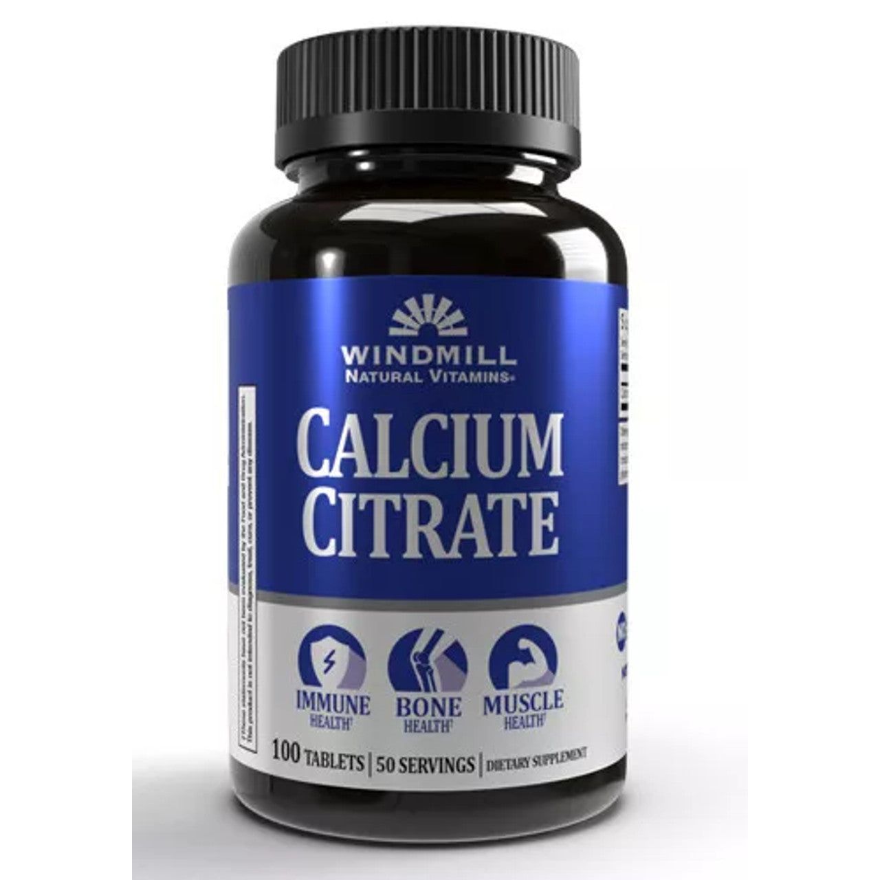 Windmill Calcium Citrate 400mg tablets in a bottle, dietary supplement from Pasteur Pharmacy, 100-count bottle.