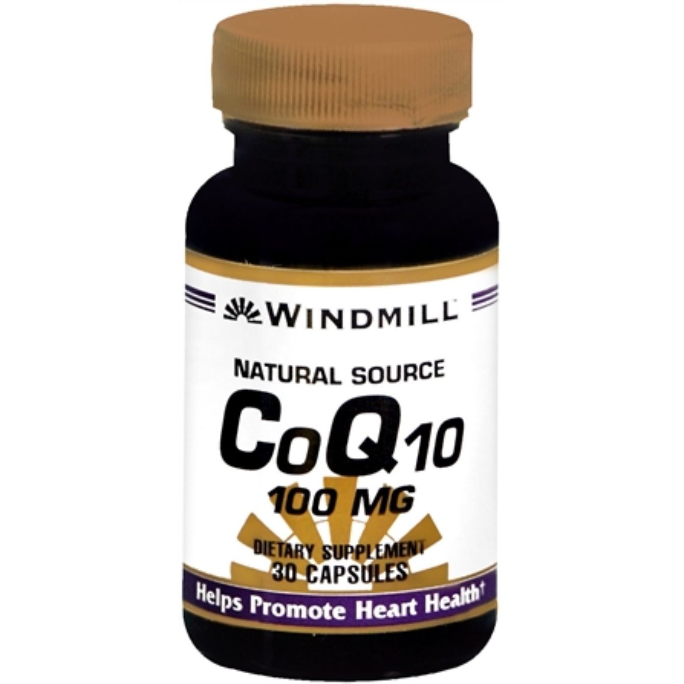 Windmill Co-Enzyme Q-10 100mg capsules in a bottle, dietary supplement for energy support, by Pasteur Pharmacy.