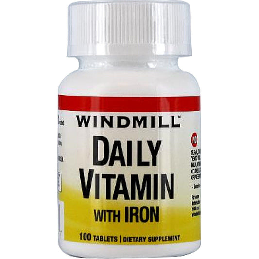 Windmill Daily Vitamin with Iron tablets from Pasteur Pharmacy, 100-count bottle, dietary supplement for daily health support.