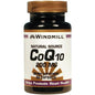 Windmill Natural Source CoQ10 200 mg capsules for cardiovascular health and energy support, shown in a bottle.