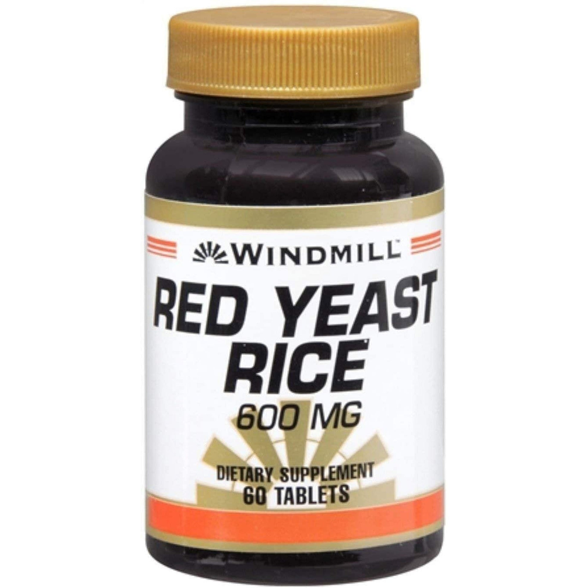 Bottle of Windmill Red Yeast Rice 600 mg supplement with 60 tablets, designed for natural cardiovascular support, by Pasteur Pharmacy.