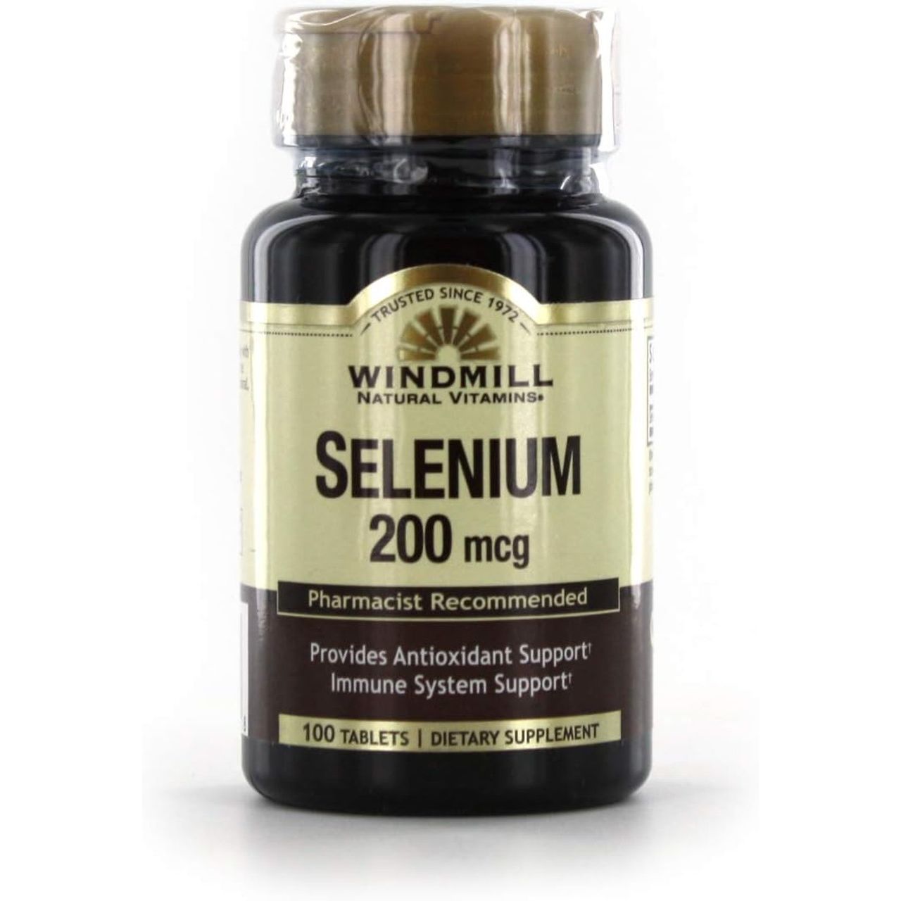 Windmill Selenium 200 mcg tablets from Pasteur Pharmacy, 100 count, dietary supplement for antioxidant support.