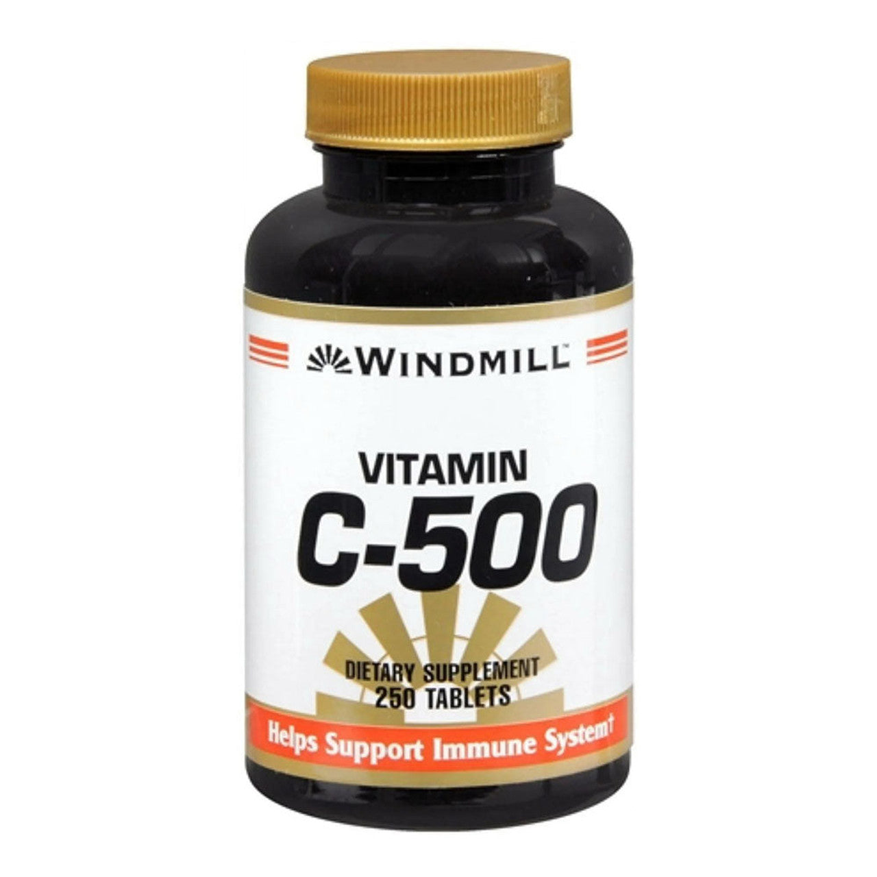 Windmill Vitamin C-500 tablets in a bottle, dietary supplement for immune support, from Pasteur Pharmacy.