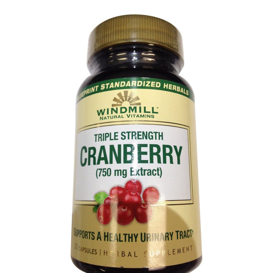 Windmill Vitamins Cranberry 750 mg capsules, dietary supplement in a bottle, natural cranberry health supplement by Pasteur Pharmacy