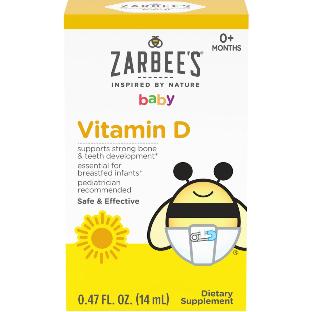 Zarbee's Naturals Baby Vitamin D supplement in a 0.47 Fl Oz bottle, gentle vitamin D support for infants, by Pasteur Pharmacy.
