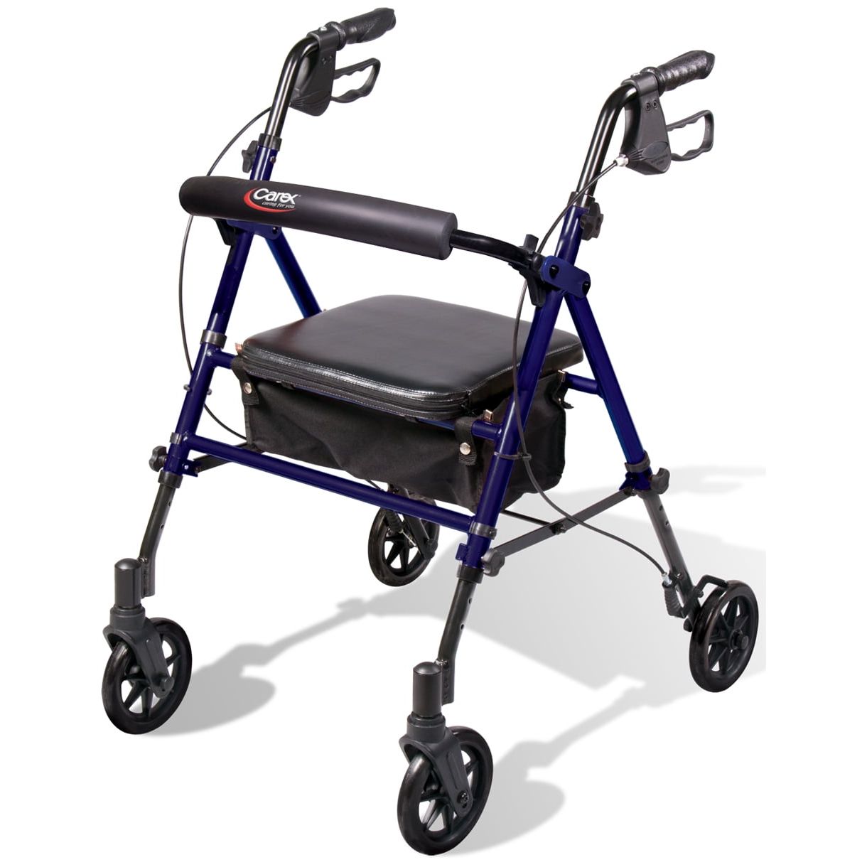 Carex Health Brands Step N' Rest rolling walker with brake handles and sturdy frame for mobility support and stability.