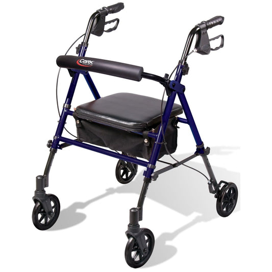 Carex Health Brands Step N' Rest rolling walker with brake handles and sturdy frame for mobility support and stability.