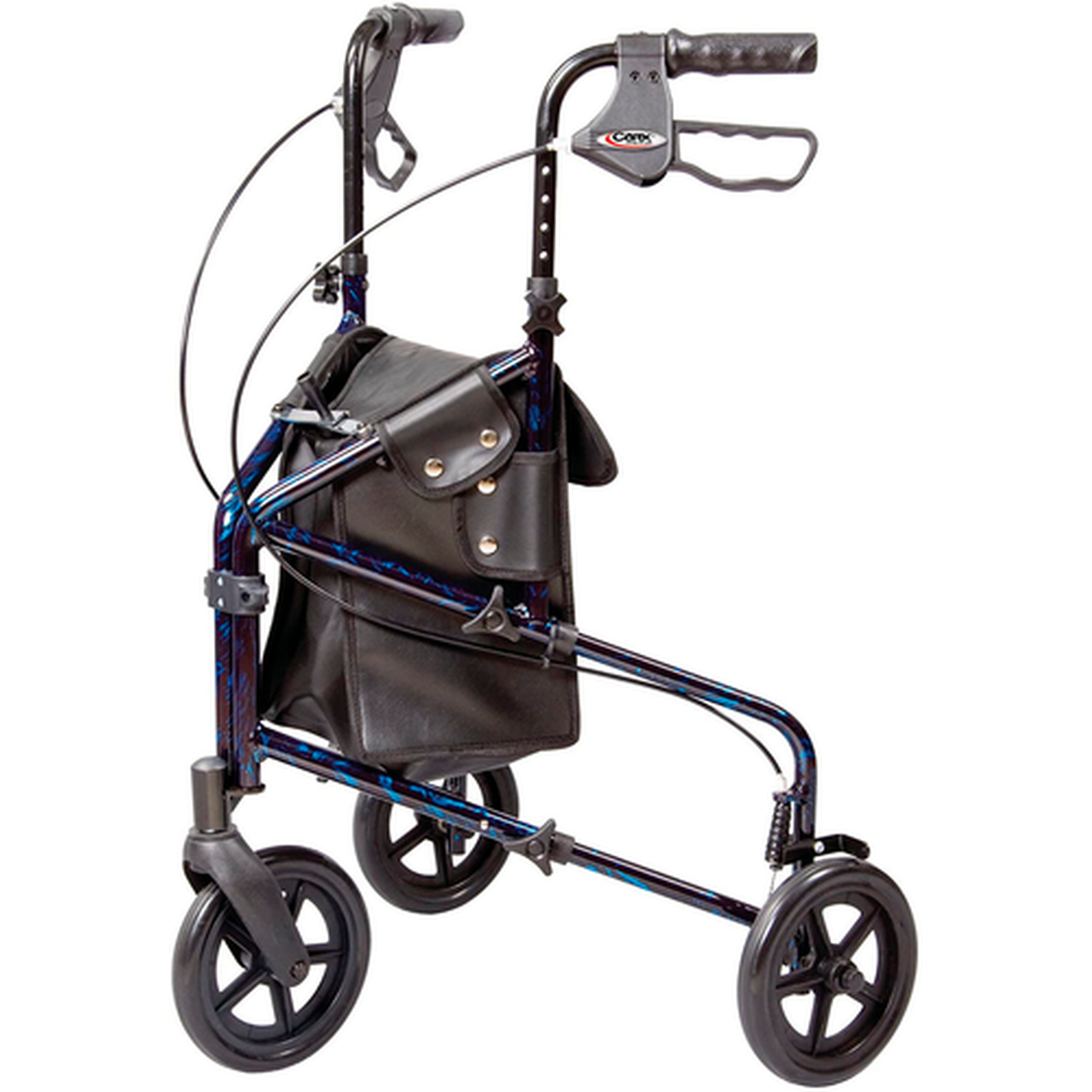Carex Trio rolling walker with sturdy frame, four wheels, and adjustable height for stability and mobility assistance.