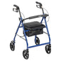 Drive Medical blue rollator walker with fold-up removable back support and padded seat, ideal for mobility assistance.