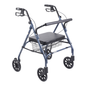 Drive Medical bariatric blue rollator walker with large padded seat, heavy-duty frame and ergonomic handles for stability and comfort.