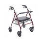 Drive Medical heavy-duty bariatric red rollator walker with large padded seat, sturdy frame, and ergonomic handles for support.