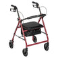 Red Drive Medical Walker Rollator with 6-inch wheels, fold-up back support, and padded seat for mobility assistance.