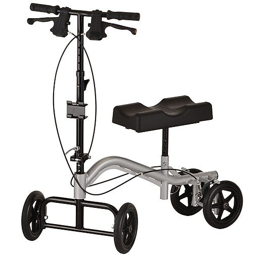 Silver Nova Knee Walker by Pasteur Pharmacy, featuring a sturdy frame and adjustable knee pad for mobility assistance.