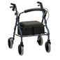 Blue Nova Rollator Zoom 20 walker with sturdy frame and padded seat, designed for mobility support.