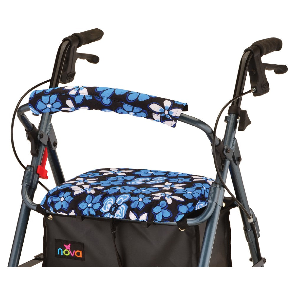 Blue Nova Seat & Back Walker Cover for walkers by Pasteur Pharmacy, featuring Aloha design for added comfort.
