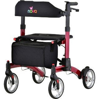 Red Monarch Rollator Walker by NOVA with adjustable height and ergonomic handles for added stability and support.