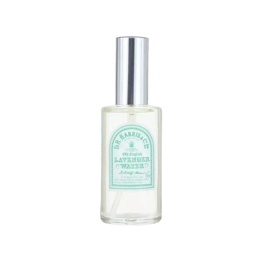 D.R. Harris Old English Lavender Water Spray 50ml bottle, natural lavender scent, elegant packaging, on a neutral background.