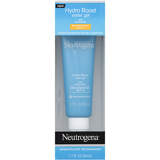 Neutrogena Hydro Boost Water Gel with SPF 15, a hydrating skincare product with water-based texture and sun protection.