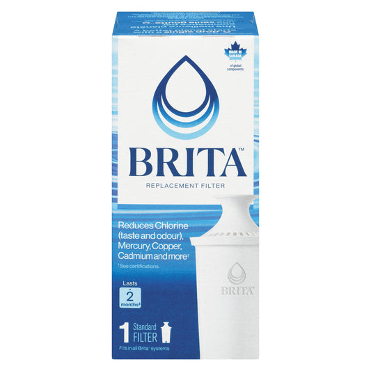 Brita Standard Water Filter replacement cartridge for pitchers and dispensers, designed for clean, fresh-tasting water.