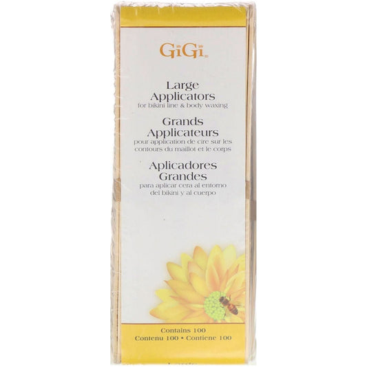 Large Gigi Honee Wax Applicators by Pasteur Pharmacy, set of 100, used for applying wax in hair removal treatments.