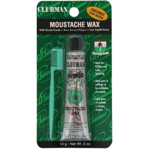 Clubman Pinaud Chestnut Moustache Wax in 14g tin, natural wax for shaping and styling moustaches, from Pasteur Pharmacy.