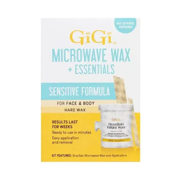 GiGi Brazilian Sensitive Microwave Wax Kit by Pasteur Pharmacy, 8 oz, includes wax and accessories for smooth hair removal.