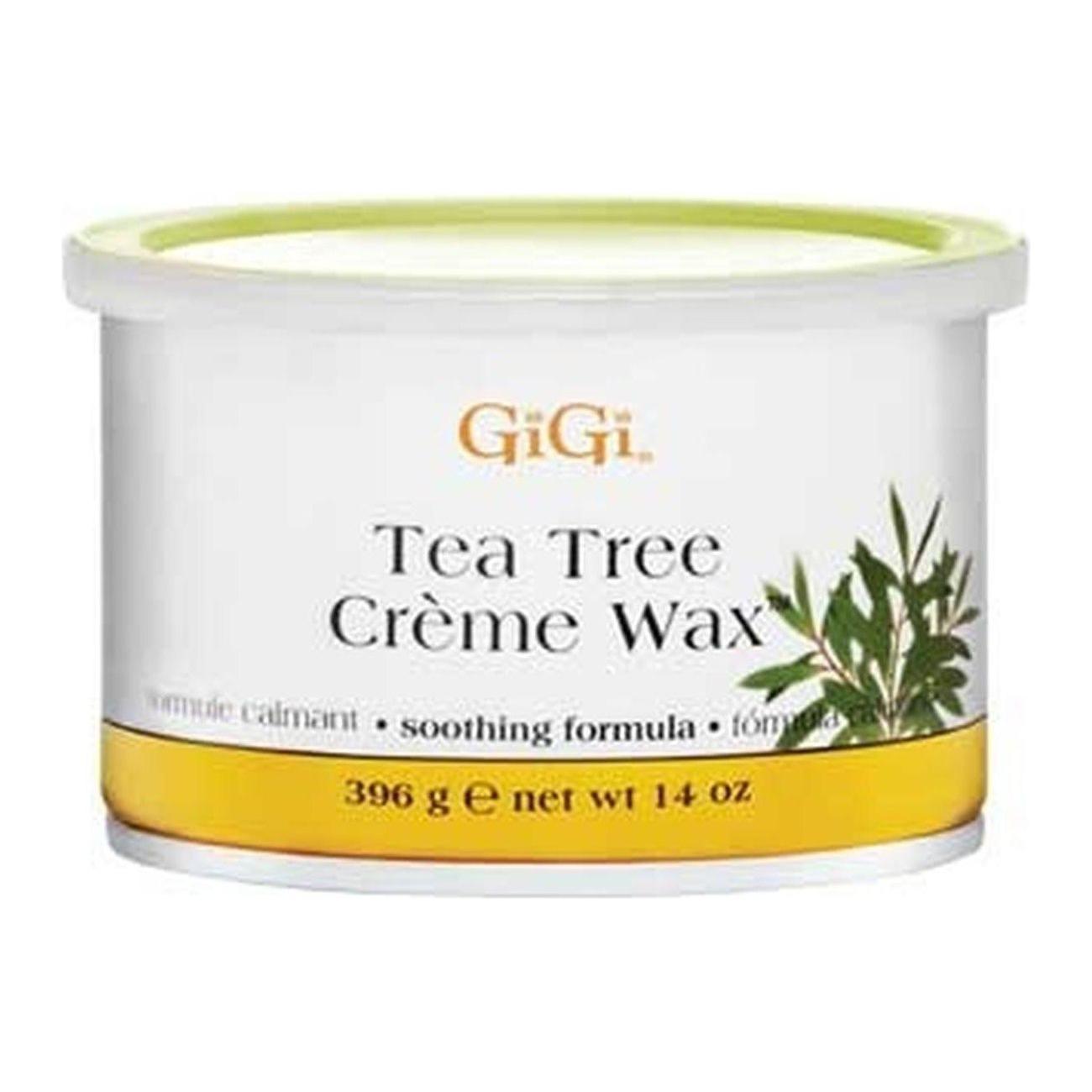 Gigi Tea Tree Creme Wax in 14 oz jar, Pasteur Pharmacy waxing cream with tea tree for gentle hair removal.