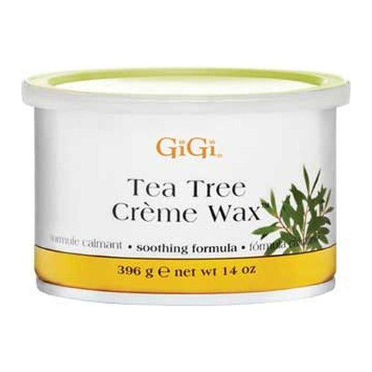 Gigi Tea Tree Creme Wax in 14 oz jar, Pasteur Pharmacy waxing cream with tea tree for gentle hair removal.