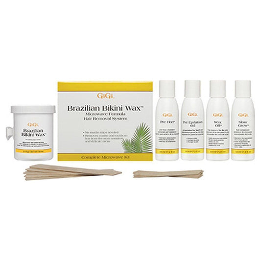 Gigi Honee Brazilian Bikini Wax Microwave Kit by Pasteur Pharmacy, 16 oz, showing wax pot and applicator for at-home waxing.