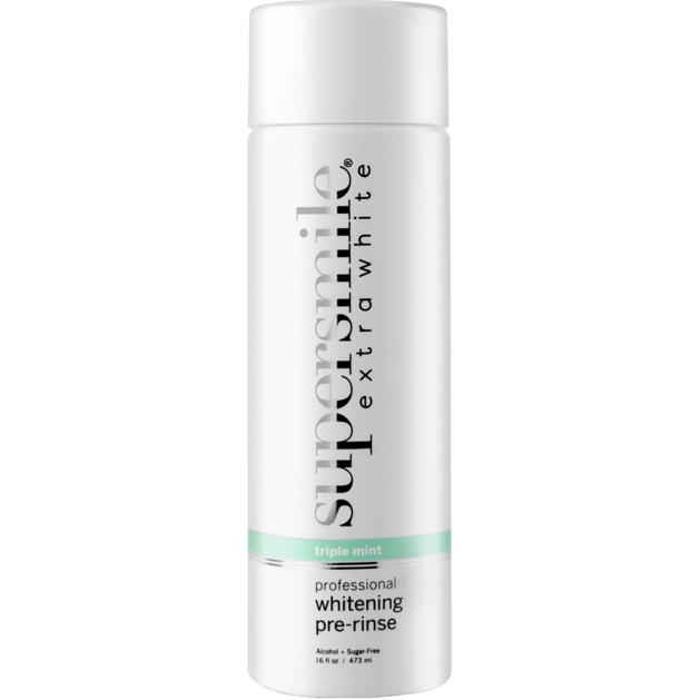 Supersmile Professional Extra Whitening Pre-Rinse in Triple Mint flavor, 16 oz, used for teeth whitening and freshening breath.
