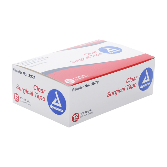 Dynarex Paper Surgical Tape by Pasteur Pharmacy, 1" x 10 yards, 12 rolls, ideal for medical and wig applications.