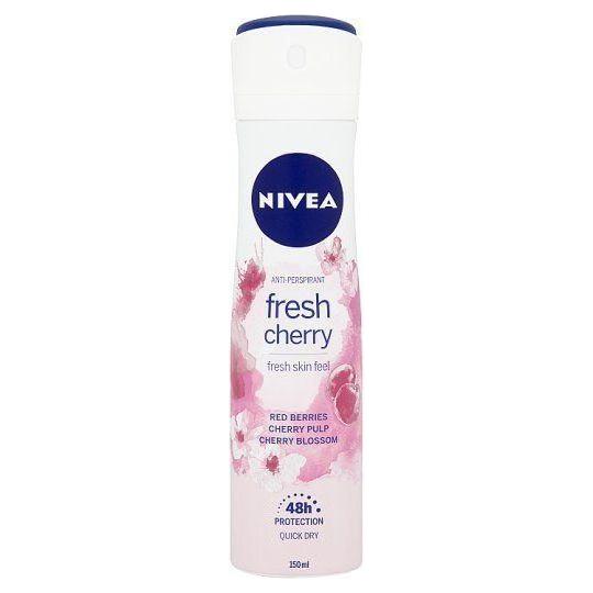 Nivea Women Deospray Fresh Cherry in 150 ml spray bottle, offering 48-hour protection against odor and sweat.