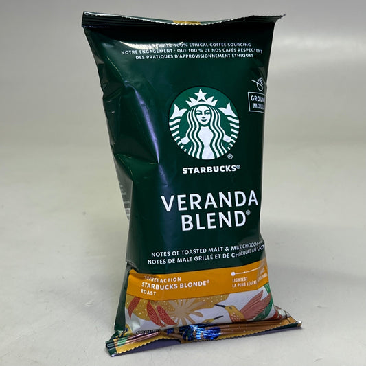 Starbucks Veranda Blend Ground Coffee, Blonde Roast, 2.5 oz packaging, part of an 18-pack, green label, PayWut brand.