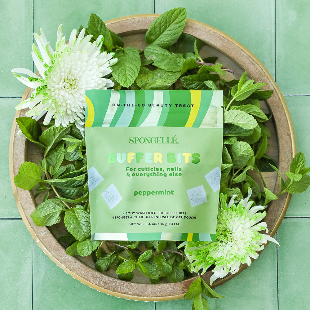 Spongellé PediPOP! Buffer Bits peppermint Pedi buffer for smooth, exfoliated skin in a vibrant, colorful design.