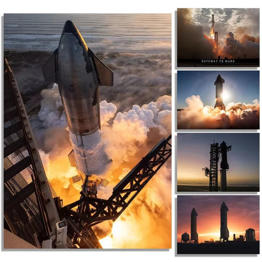 Real photos of SpaceX Starship on canvas poster, showcasing aviation technology and rocket art decoration for wall decor.