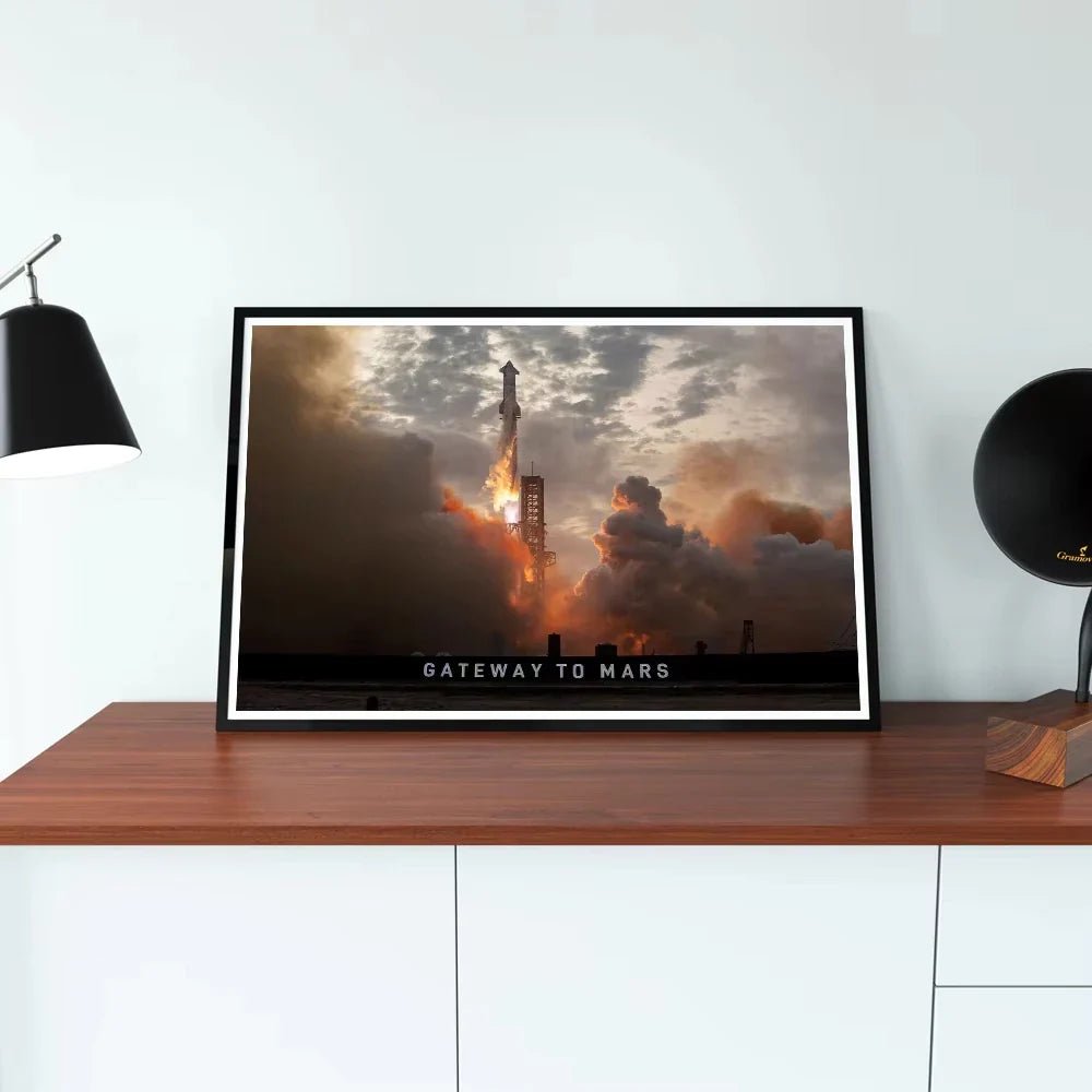 Real photo of SpaceX Starship canvas poster, aviation technology wall art featuring rocket design for space enthusiasts.