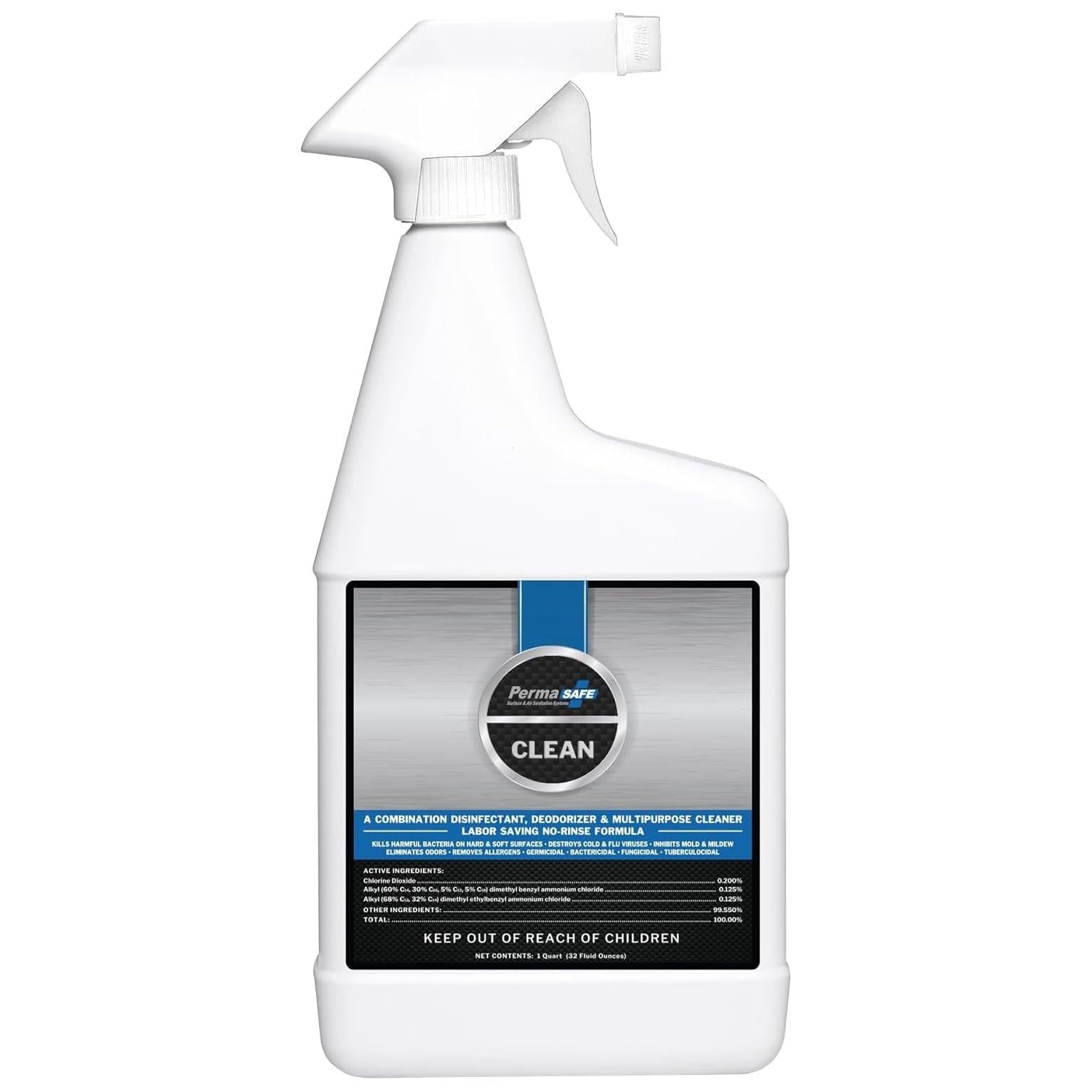 PermaSafe CLEAN All - Purpose Hospital Disinfectant Cleaner; No - Rinse Hard Soft & Food Contact Surface Sanitizer; Mold Mildew and Fungi Killer; Odor Eliminator; Allergen Remover & More (32 Fl Oz) - BACKUPMYFILESNOW