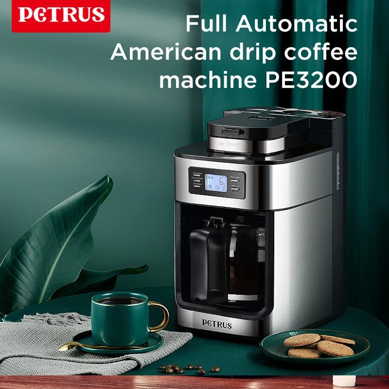 Petrus Automactic Coffee Machine Drip Coffee Maker Stainless Steel 10 - cup With Built - In Grinder and Brew Strength Control - BACKUPMYFILESNOW