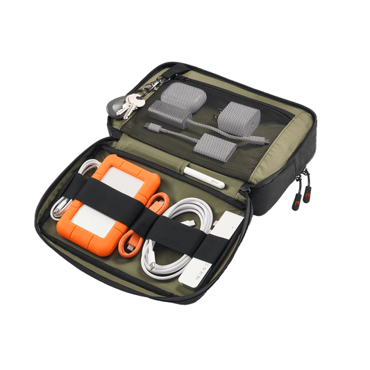 Black PHOOZY Tech Capsule accessory for organizing and protecting tech gear, featuring a sleek, durable design.