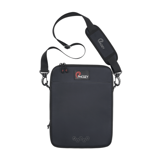 Black PHOOZY Starlink Mini Capsule for tablets and laptops, designed to provide heat and cold protection.