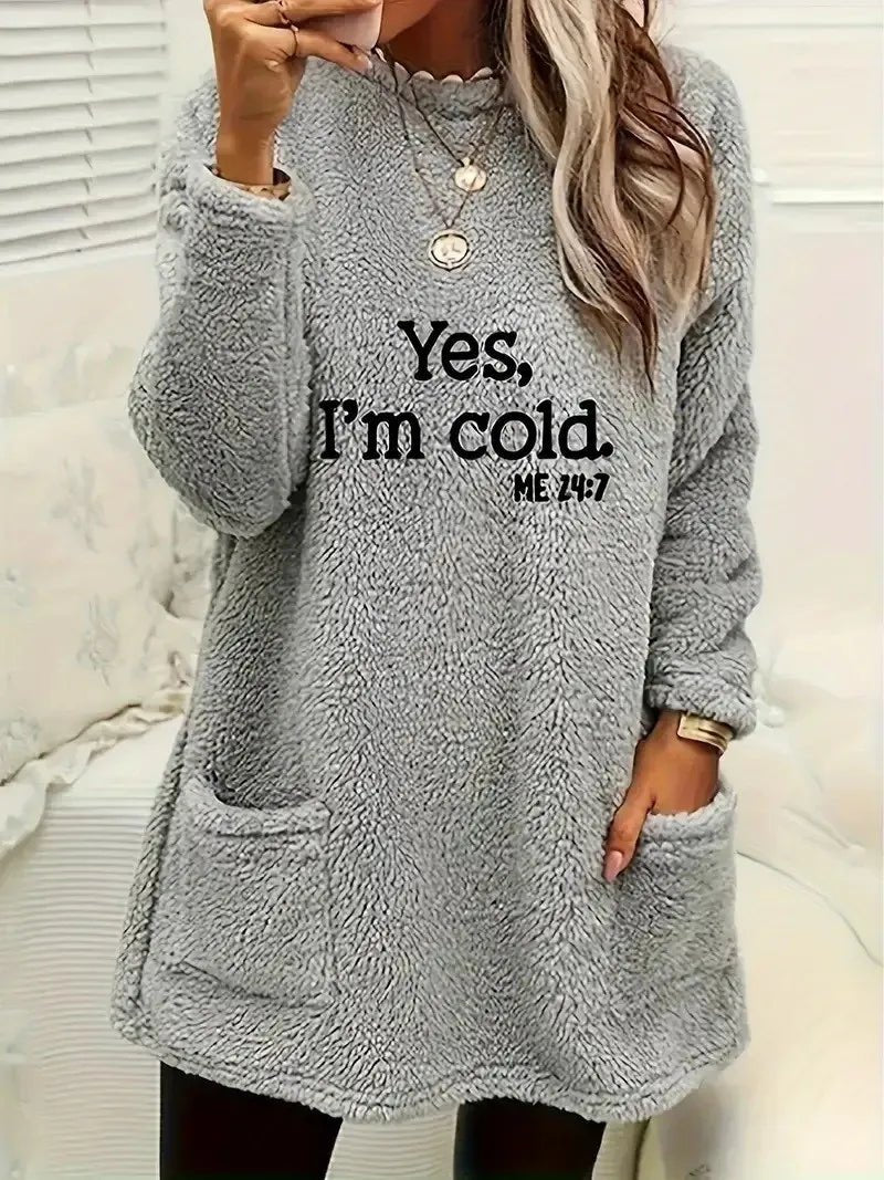 Plus - size European and American cross - border autumn and winter new casual print pocket plush sweatshirt - BACKUPMYFILESNOW